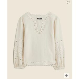 J. Crew Cream Eyelet V-Neck Peasant Top